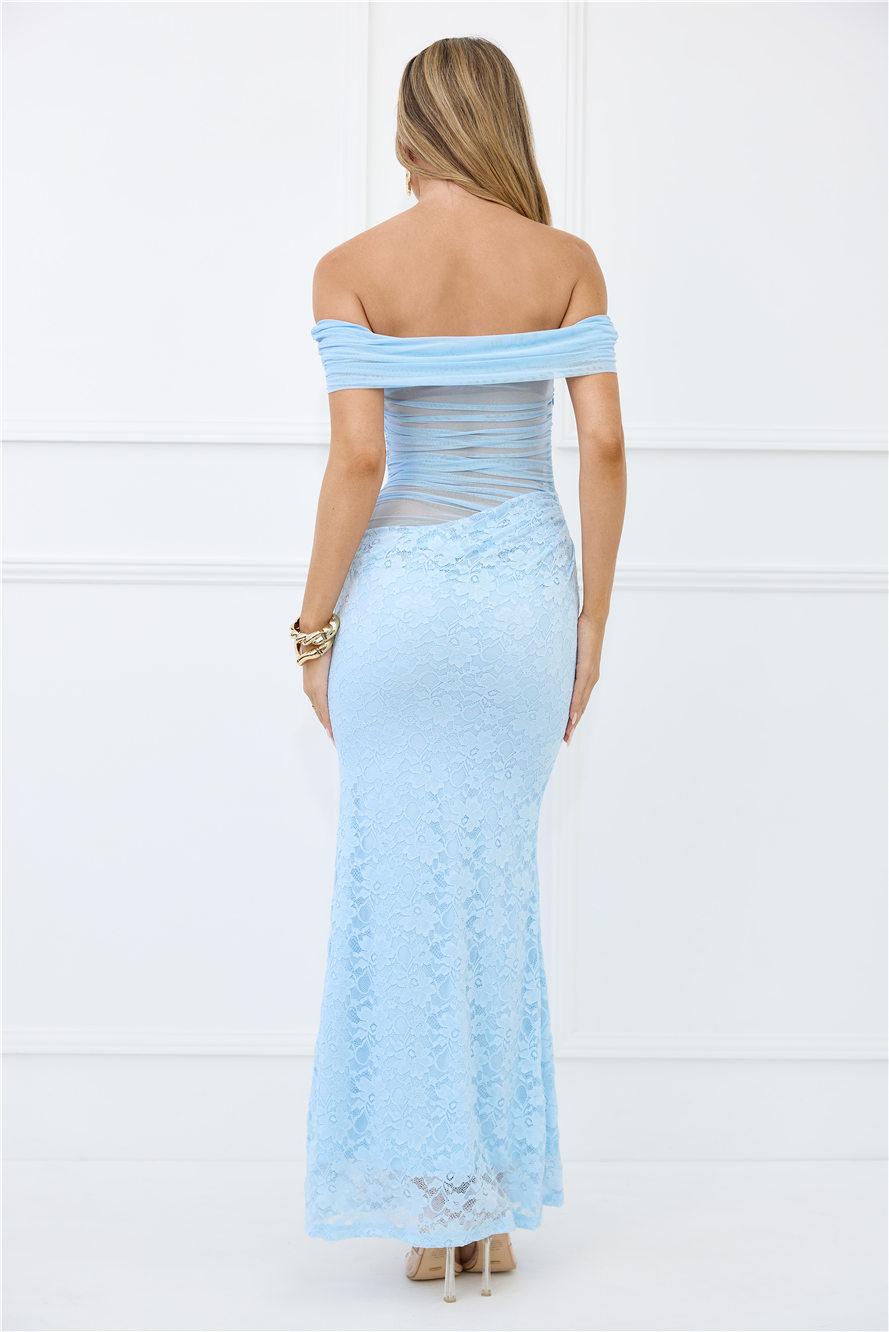 Dewy Delight Lace Maxi Dress Blue Product Image