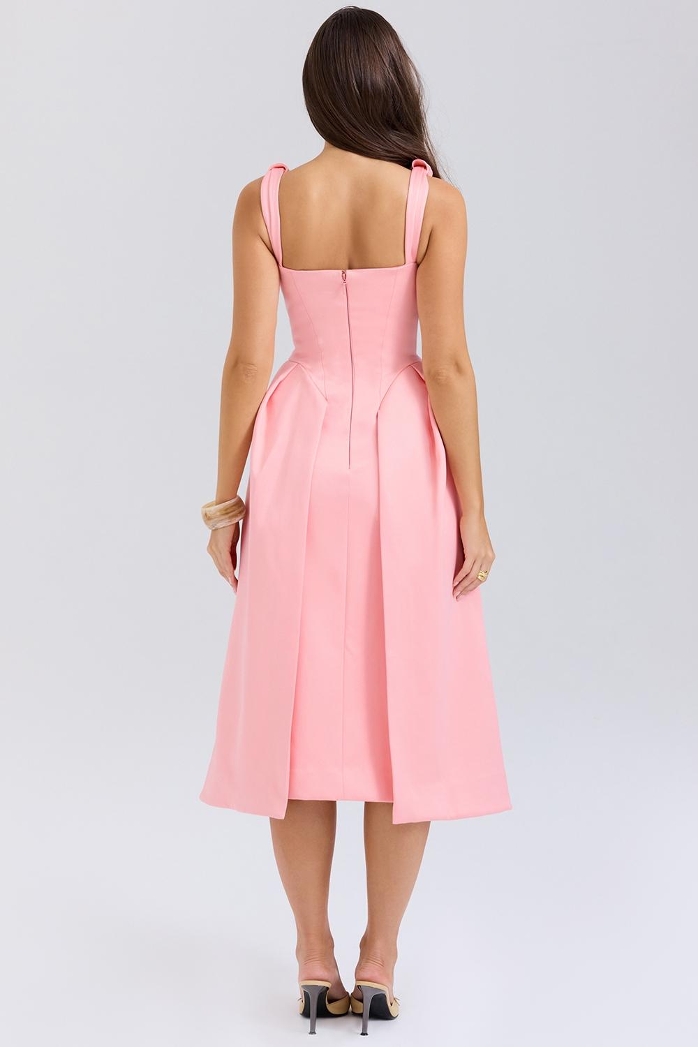 Paloma  peach satin pleated midi dress - sale Product Image