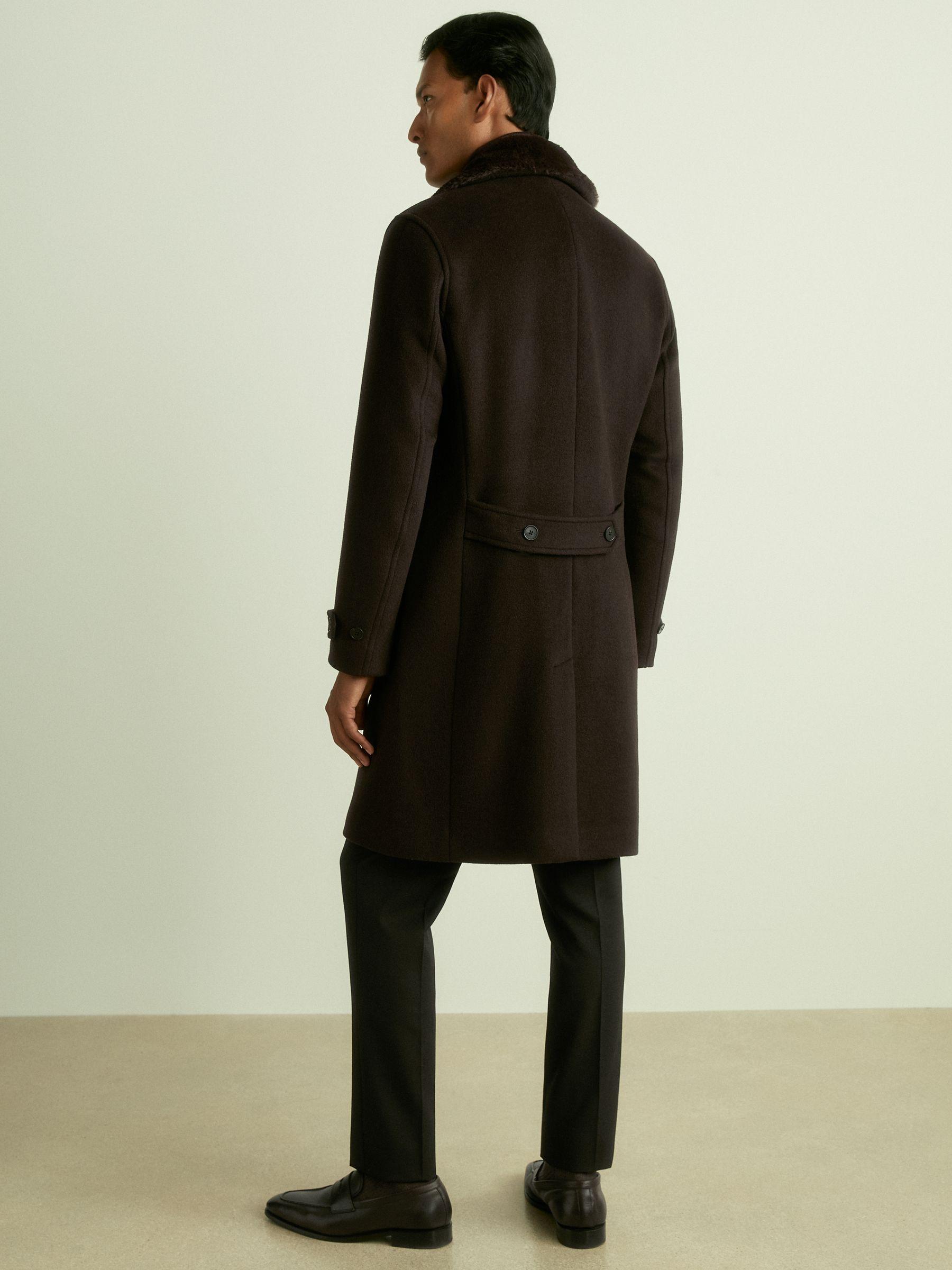 Wool-Blend Faux-Fur Collar Overcoat in Brown Product Image