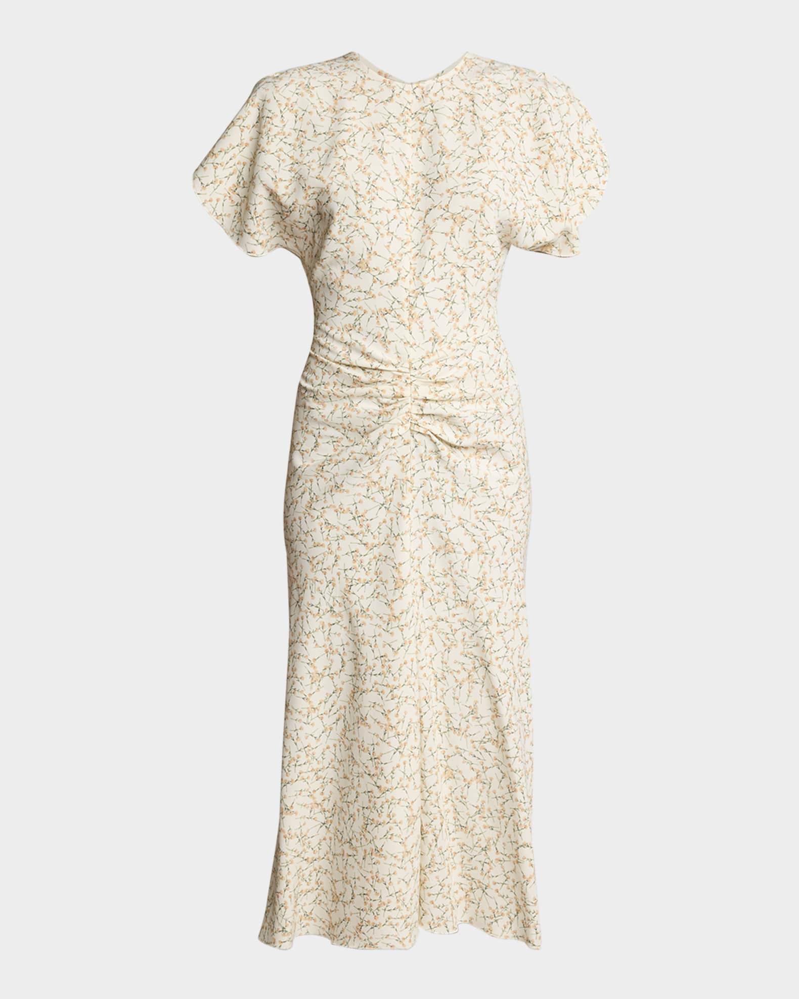 Gathered-Waist Short-Sleeve Ankle Dress Product Image