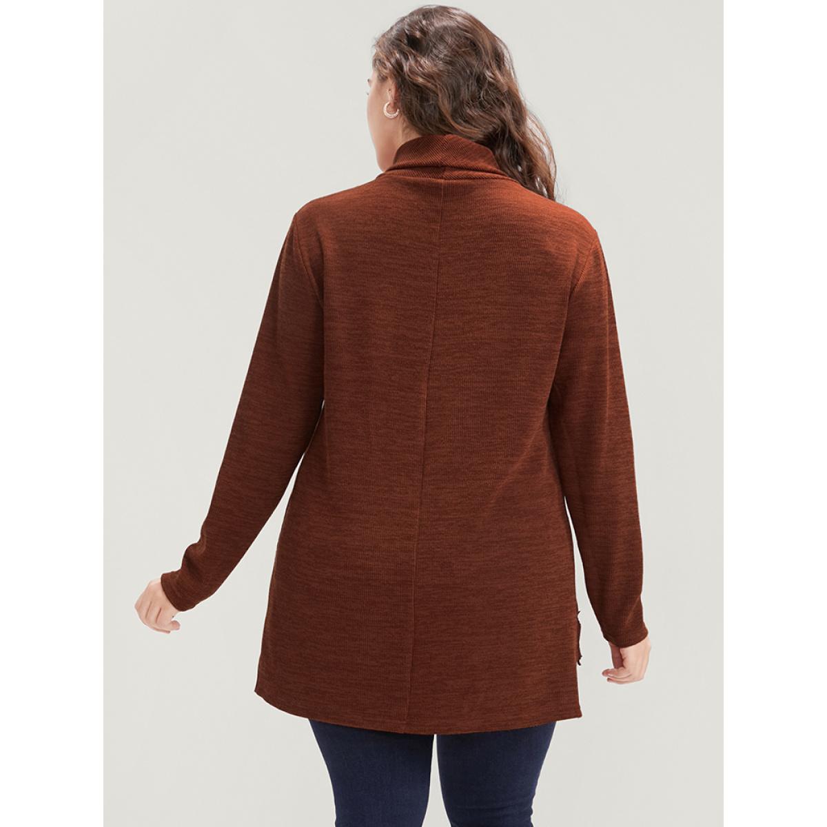 Plus Size Solid Lace Asymmetrical Hem Funnel Neck Sweatshirt Women Russet Elegant Patchwork Turtleneck Dailywear Sweatshirts BloomChic 26/4X Product Image