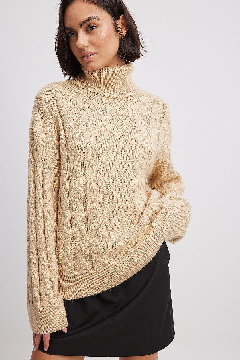 Turtle Neck Knitted Cable Sweater Product Image