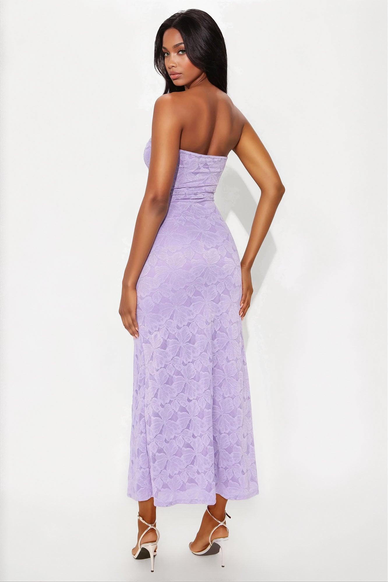 Vanessa Lace Strapless Dress - Purple Product Image