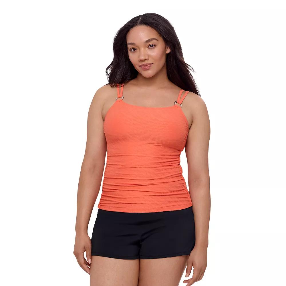 Womens Bal Harbour Solid Rouched Sides Ring Tankini Top Orange Product Image