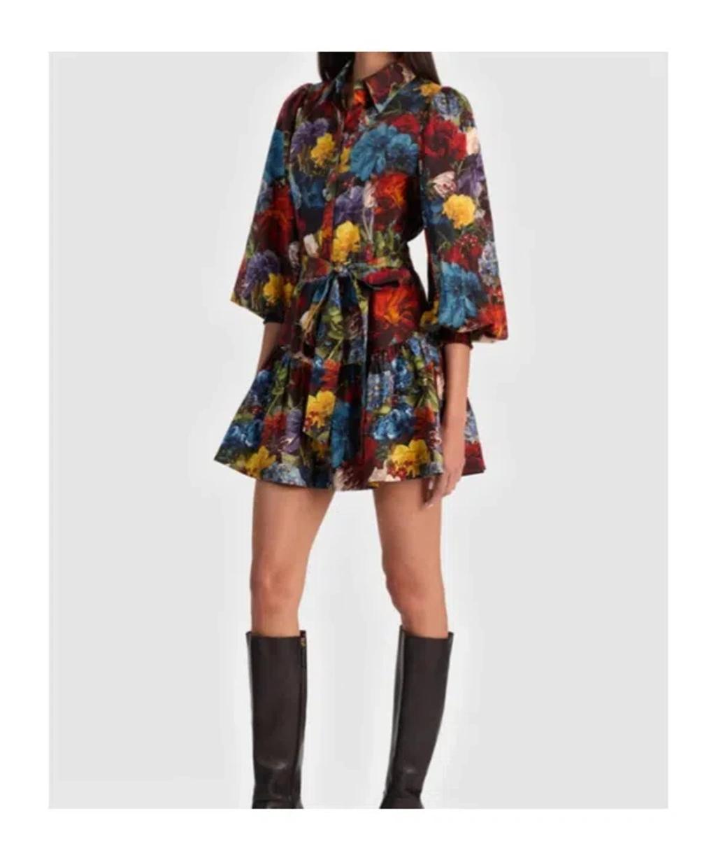ALICE AND OLIVIA Lily Mini Shirt Dress In Flourish Sm In Multi Product Image