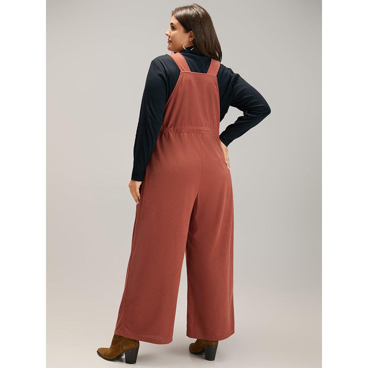 Plus Size Rust Plain Textured Drawstring Adjustable Straps Jumpsuit Women Casual Sleeveless Spaghetti Strap Dailywear Loose Jumpsuits BloomChic 10/M Product Image