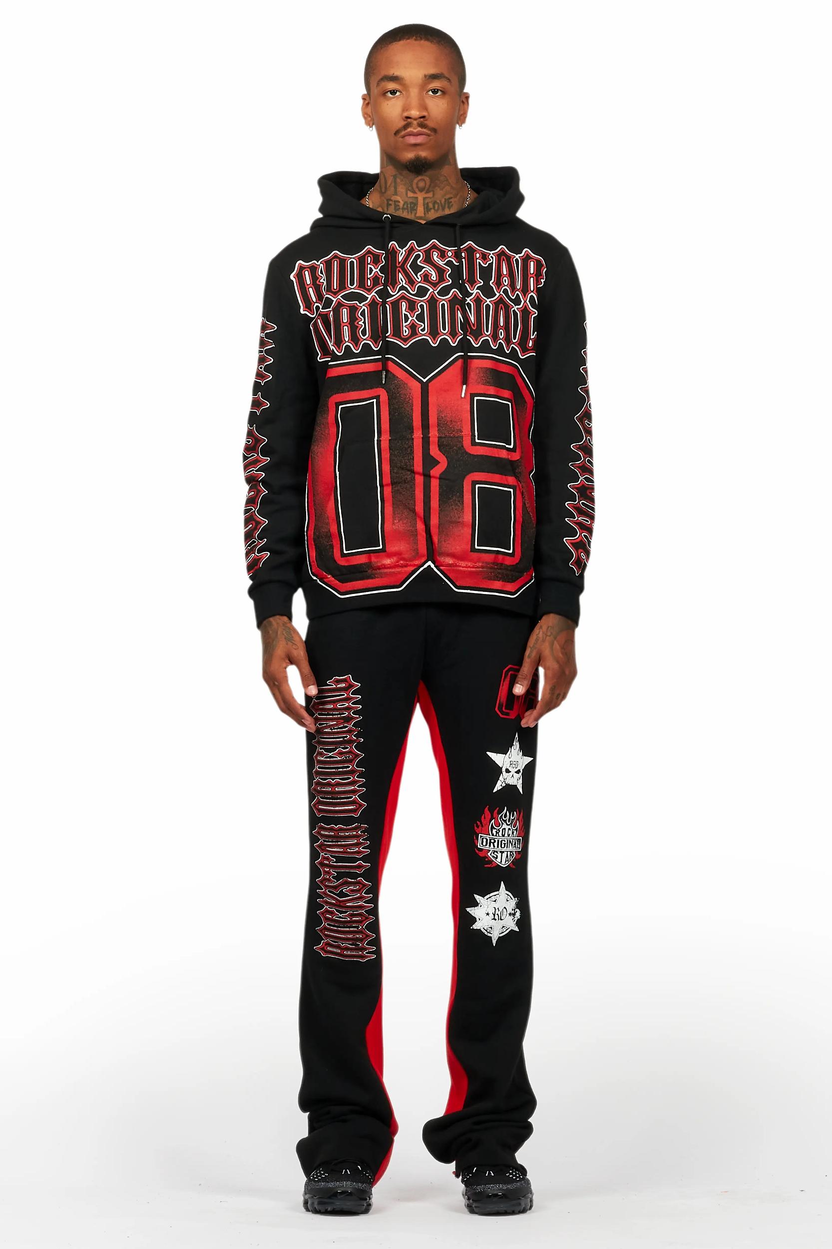 Alim Black/Red Hoodie/Baggy Track Pant Set Male Product Image