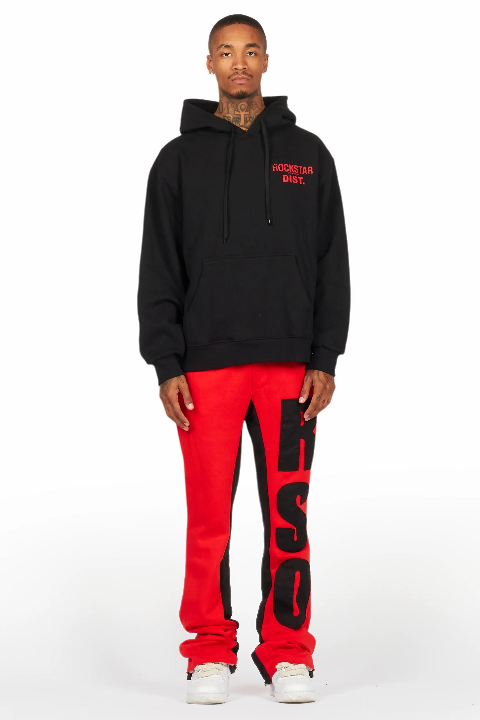 Devan Black/Red Hoodie/Baggy Stacked Flare Pant Set Male Product Image