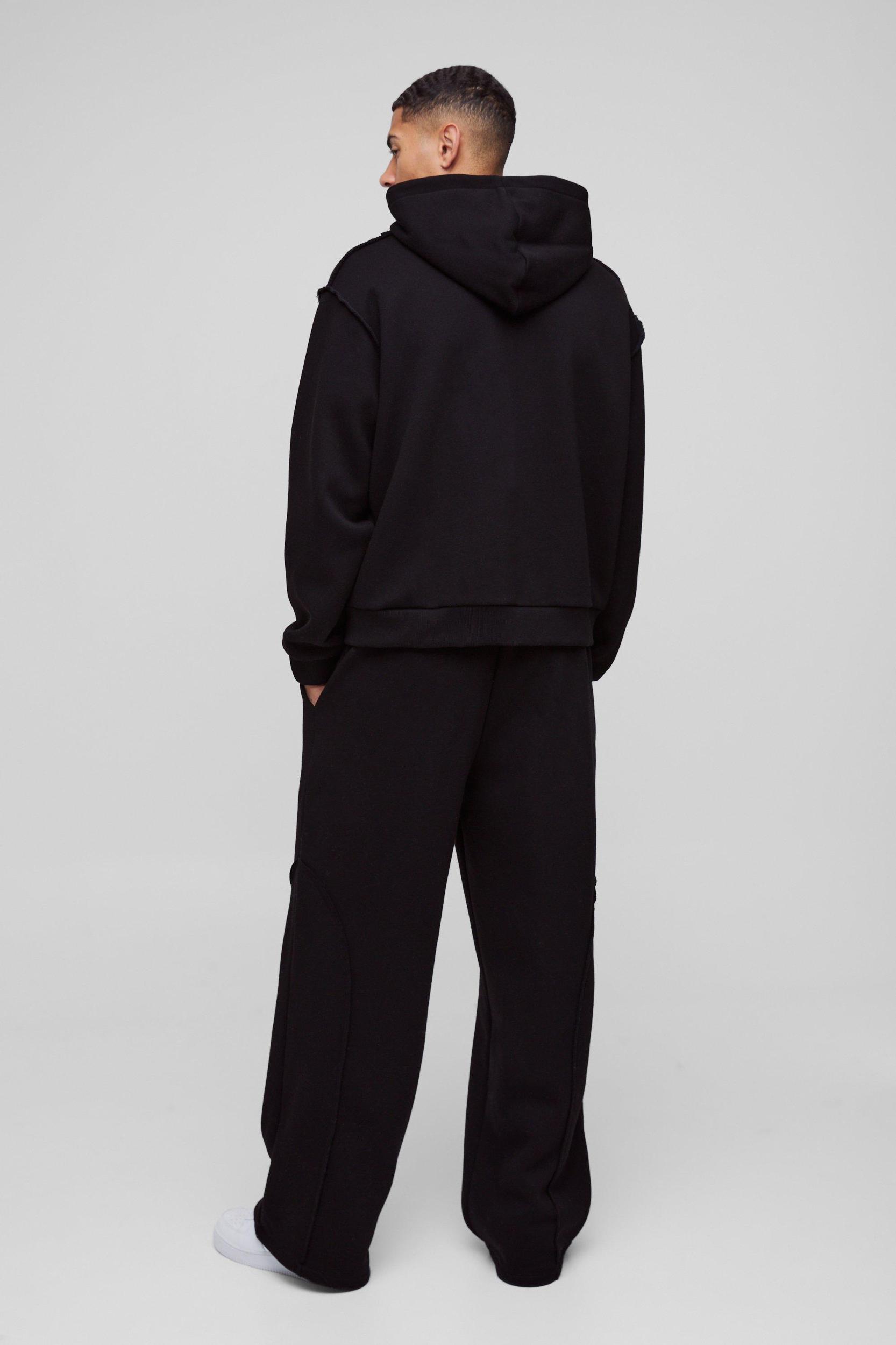 Oversized Boxy Seam Detail Raw Edge Zip Through Hoodie | boohooMAN USA Product Image