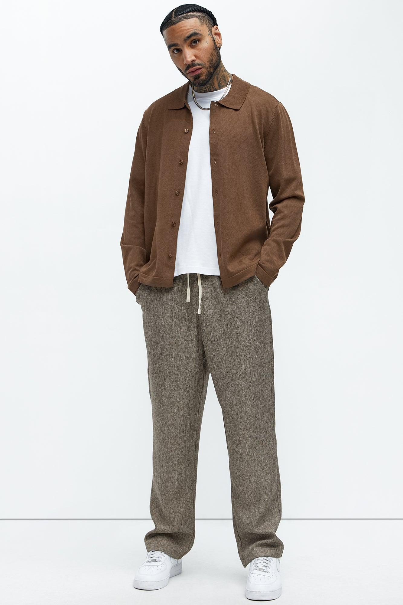 Canary Textured Straight Pants - Brown Product Image