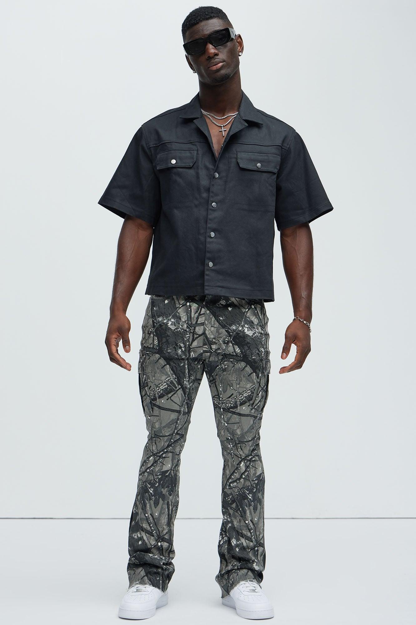 All Over Print Stacked Twill Flare Pant - Grey/combo Product Image