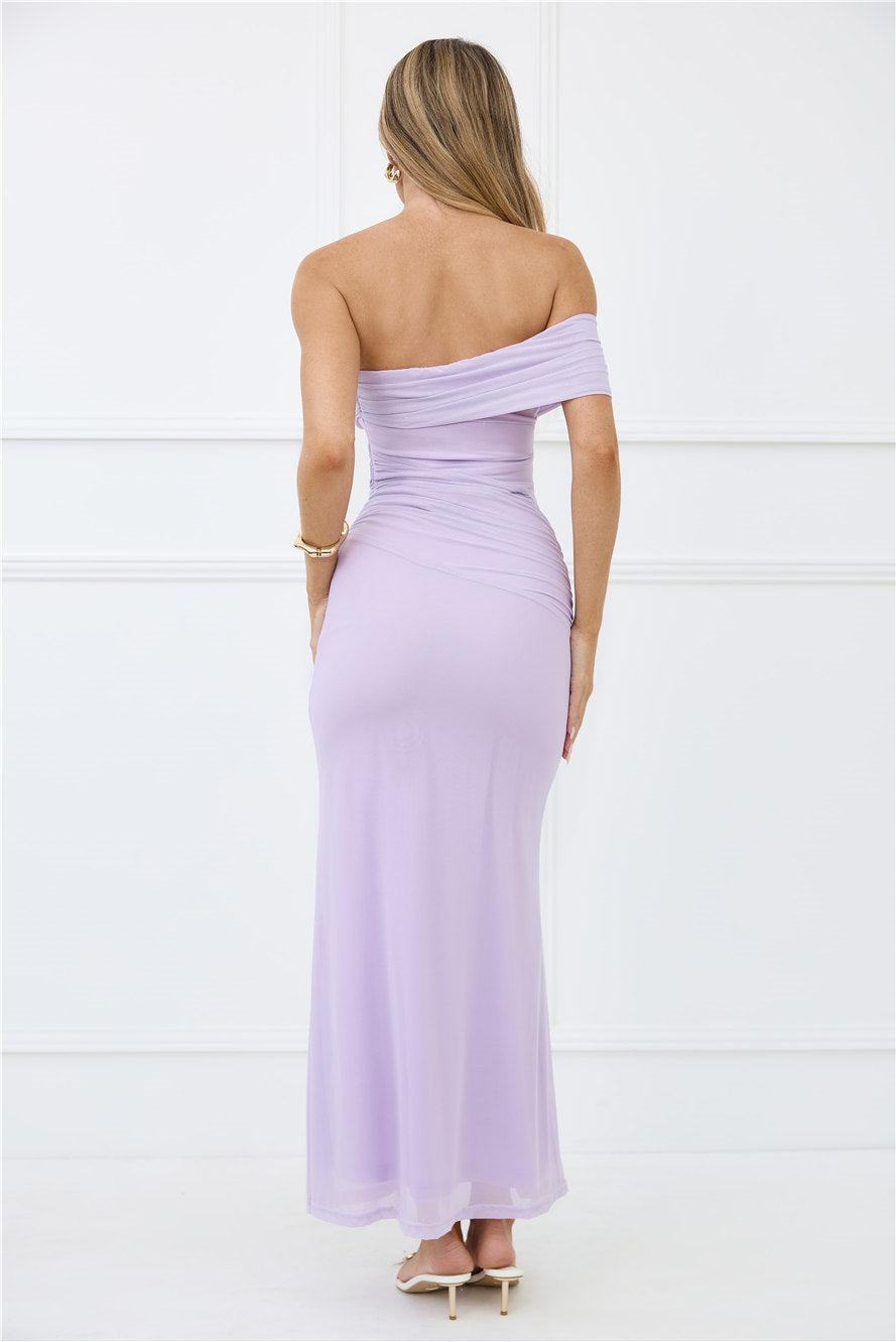 Wild Whimsy One Shoulder Mesh Maxi Dress Lilac Product Image