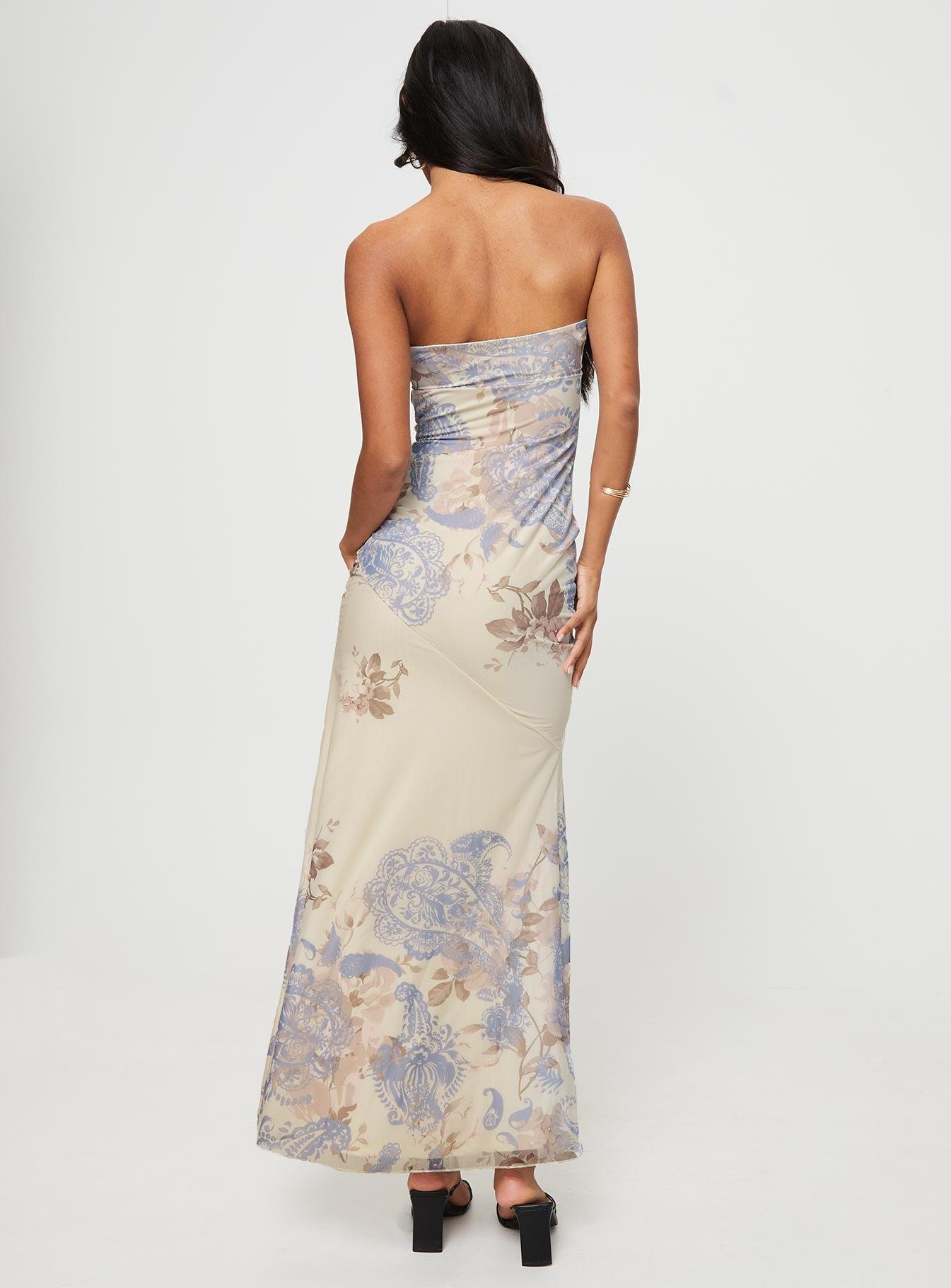 Kyanne High Split Maxi Dress Cream Multi Product Image