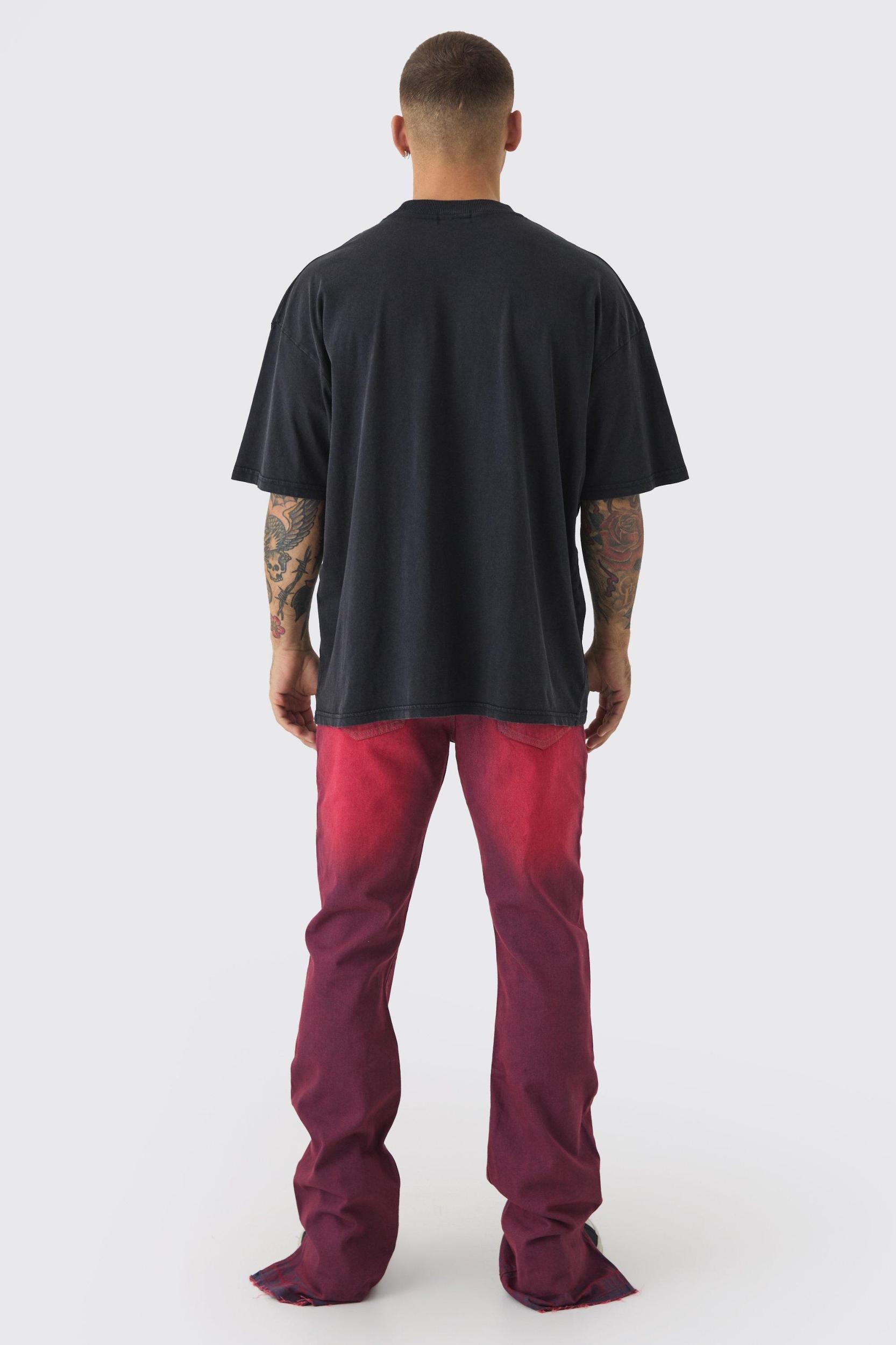 Slim Rigid Flared Stacked Red Tinted Jeans | boohooMAN USA Product Image