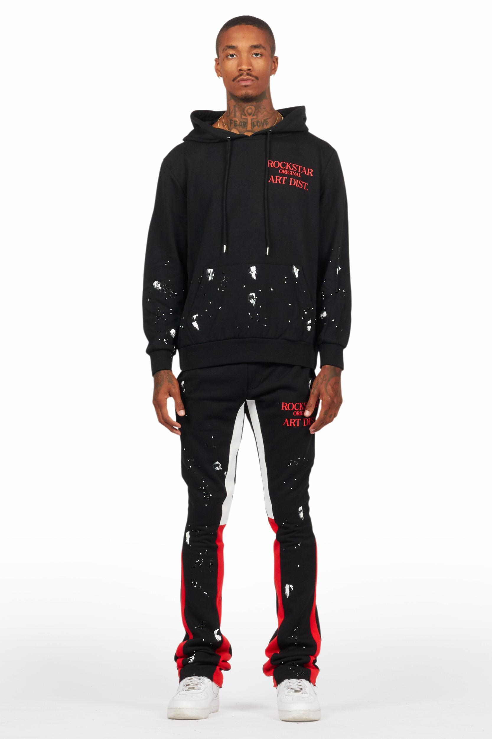 Raffer Black/Bright Red Hoodie/Stacked Flare Pant Set Male Product Image