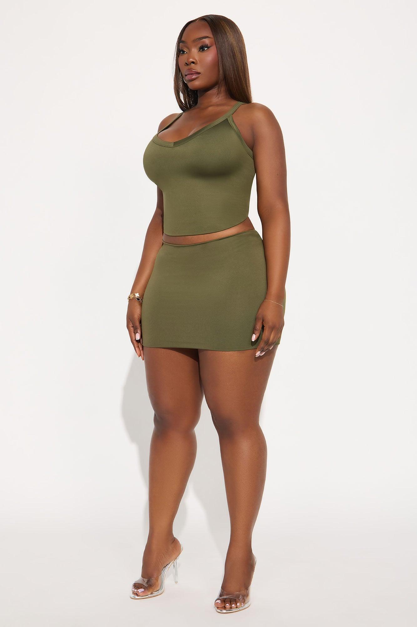 Contour Double Lined V-Neck Tank Top - Military Green Female Product Image