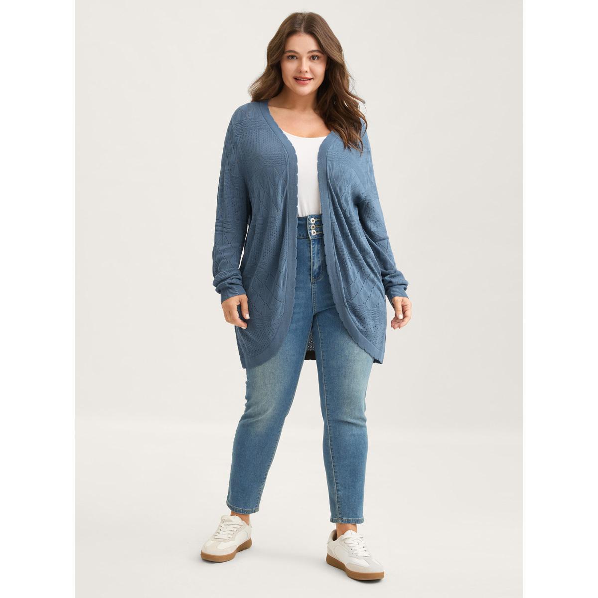 Plus Size Textured Arc Hem Front-Open Lightweight Cardigan Aegean Women Leisure Loose Long Sleeve Casual Cardigans BloomChic 10/M Product Image