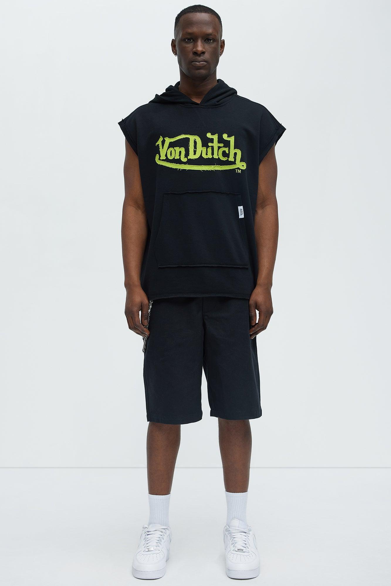 Von Dutch Contrast Stitch Sleeveless Hoodie - Black Product Image