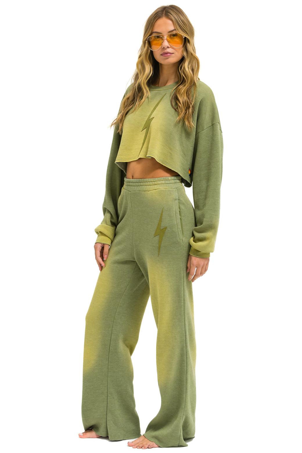 BOLT STITCH WIDE LEG POCKET SWEATPANTS - FADED ARMY Female Product Image
