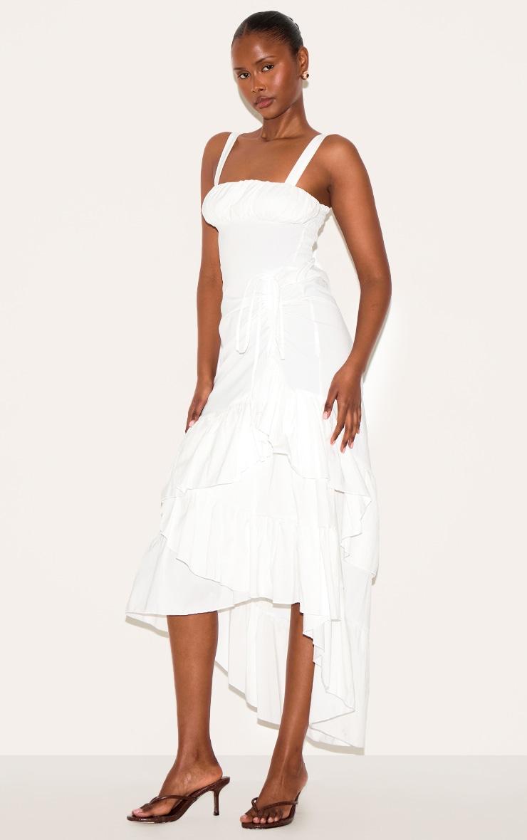 White Strappy Ruched Detail Maxi Dress Product Image