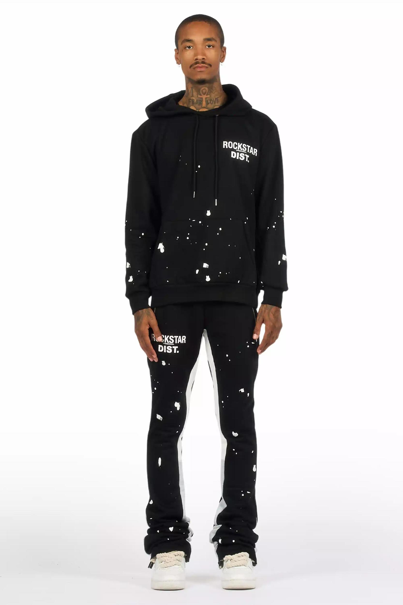 Raffer Black/White Hoodie/Super Stacked Flare Pant Set Male Product Image