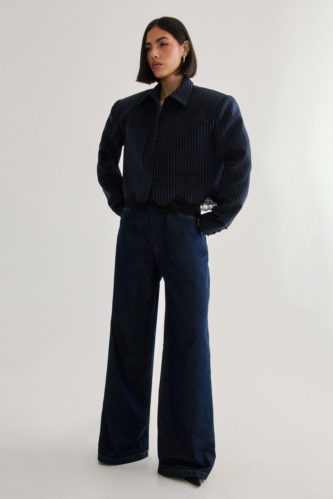 Lace Hem Tailored Pinstripe Jacket Product Image