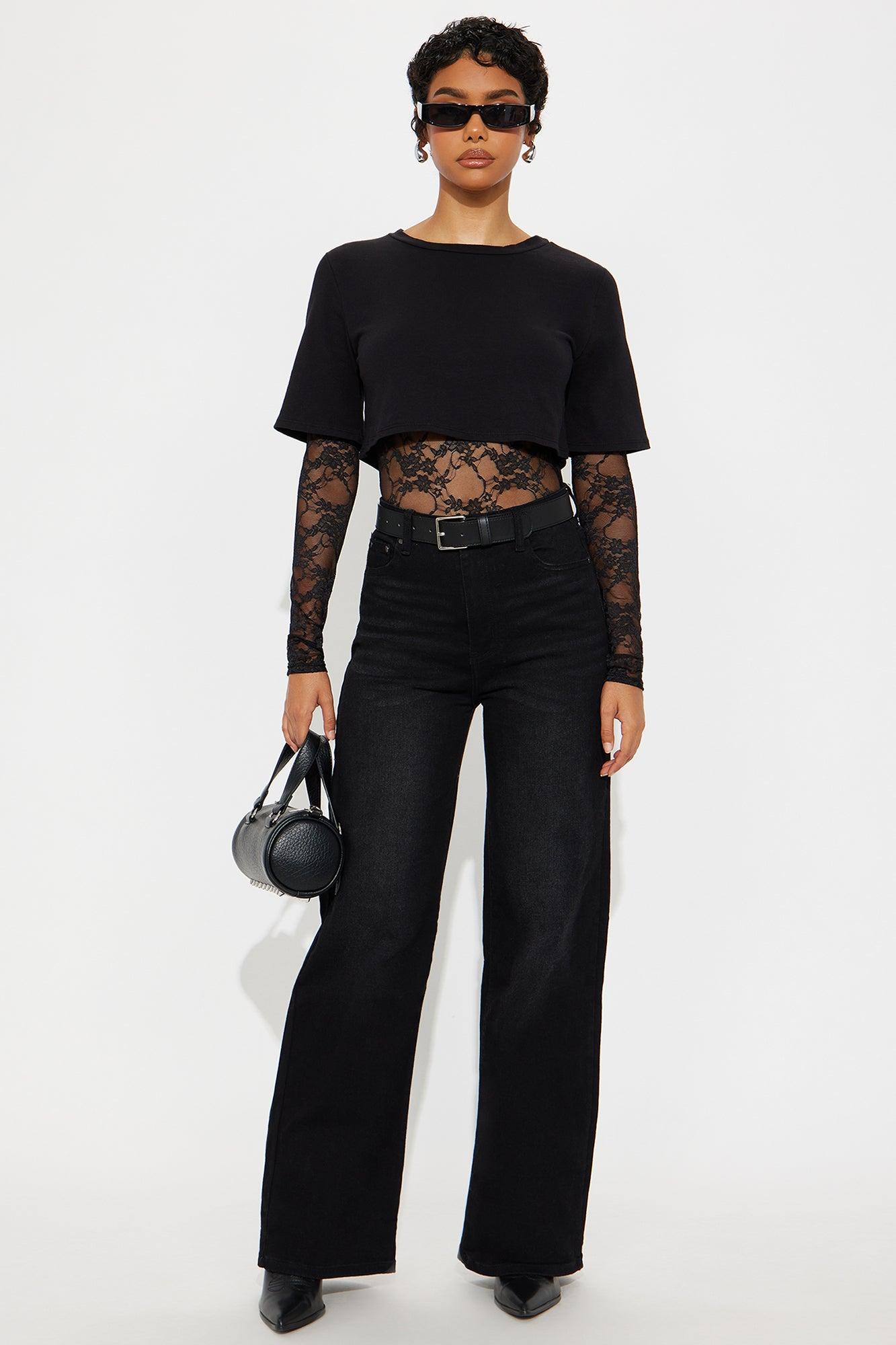 Unmatched Long Sleeve Lace Bodysuit - Black Female Product Image