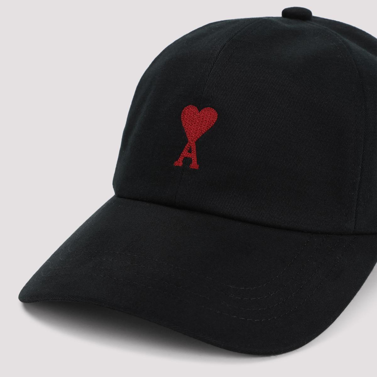 AMI ALEXANDRE MATTIUSSI Ami Paris Black And Red Cotton Ami Paris De Coeur Baseball Cap Product Image