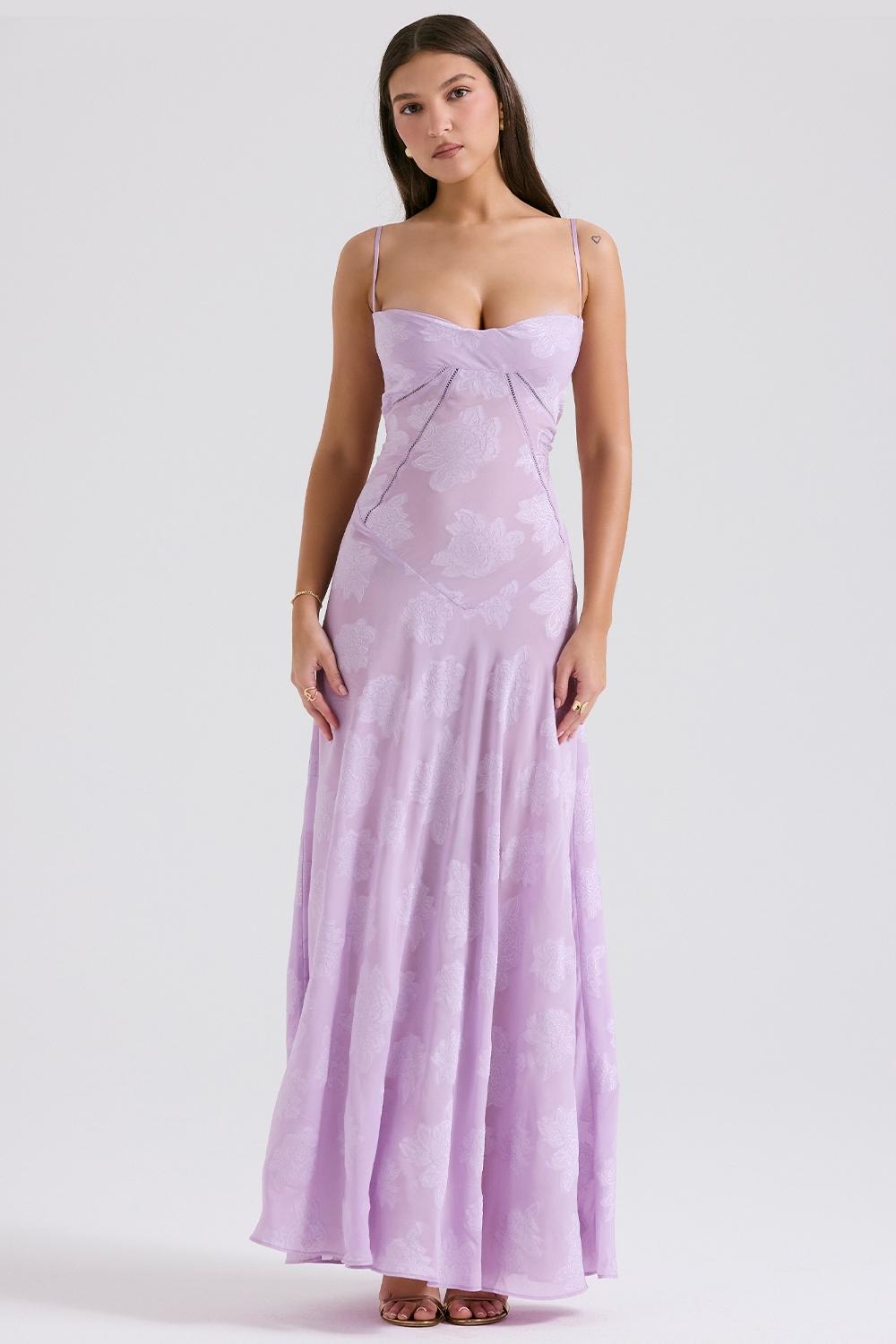 Seren  orchid floral lace back maxi dress Product Image