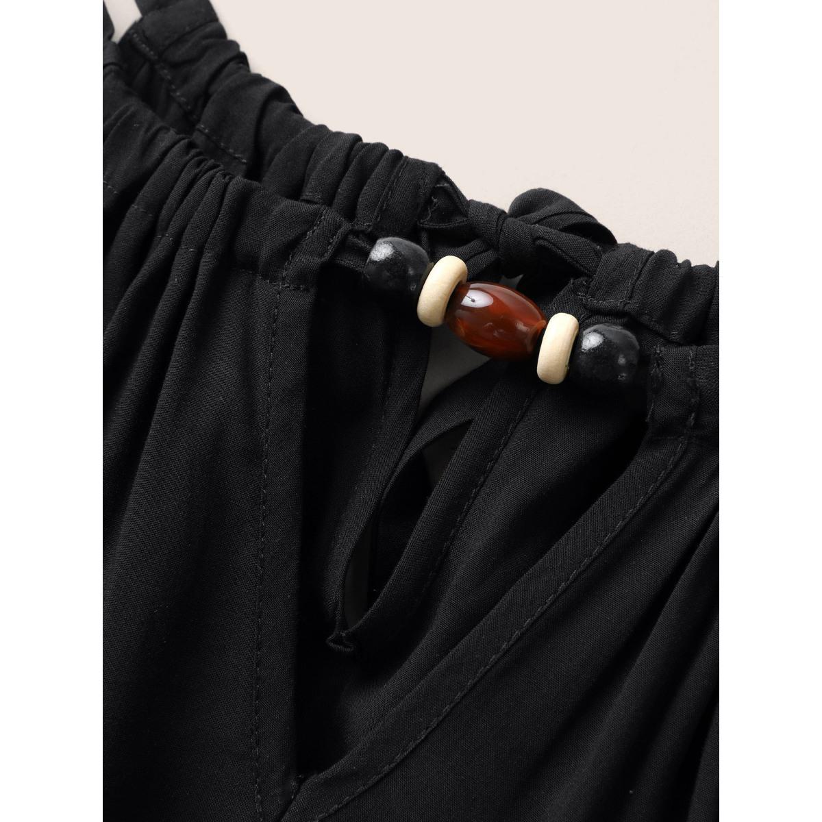 Plus Size Solid Keyhole Halter Neck Belted Dress Black Women Resort Gathered Halter neck Sleeveless Curvy Midi Dress BloomChic 18-20/2X Product Image