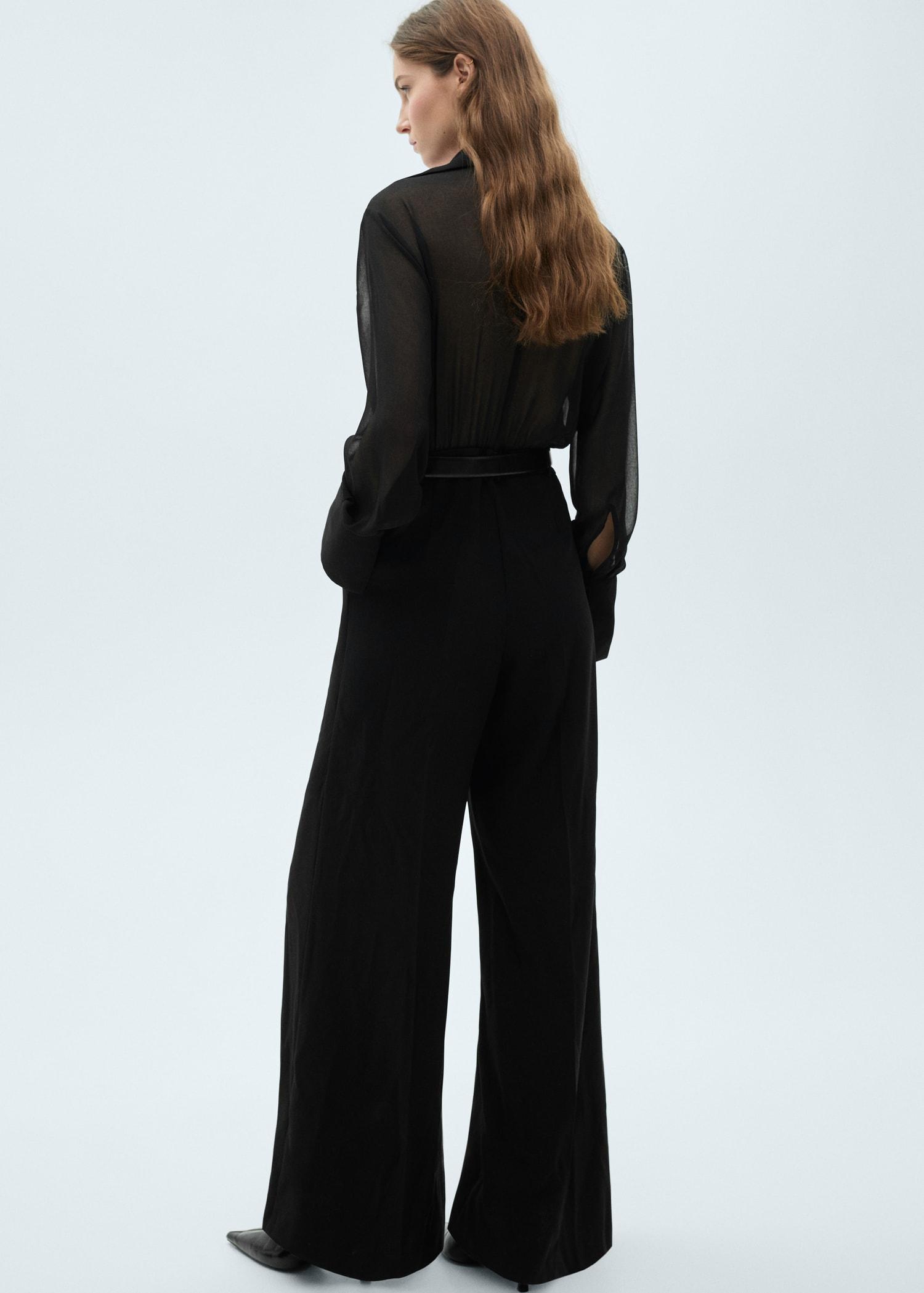Wide-leg jumpsuit with semi-transparent sleeves - Women | MANGO USA Product Image