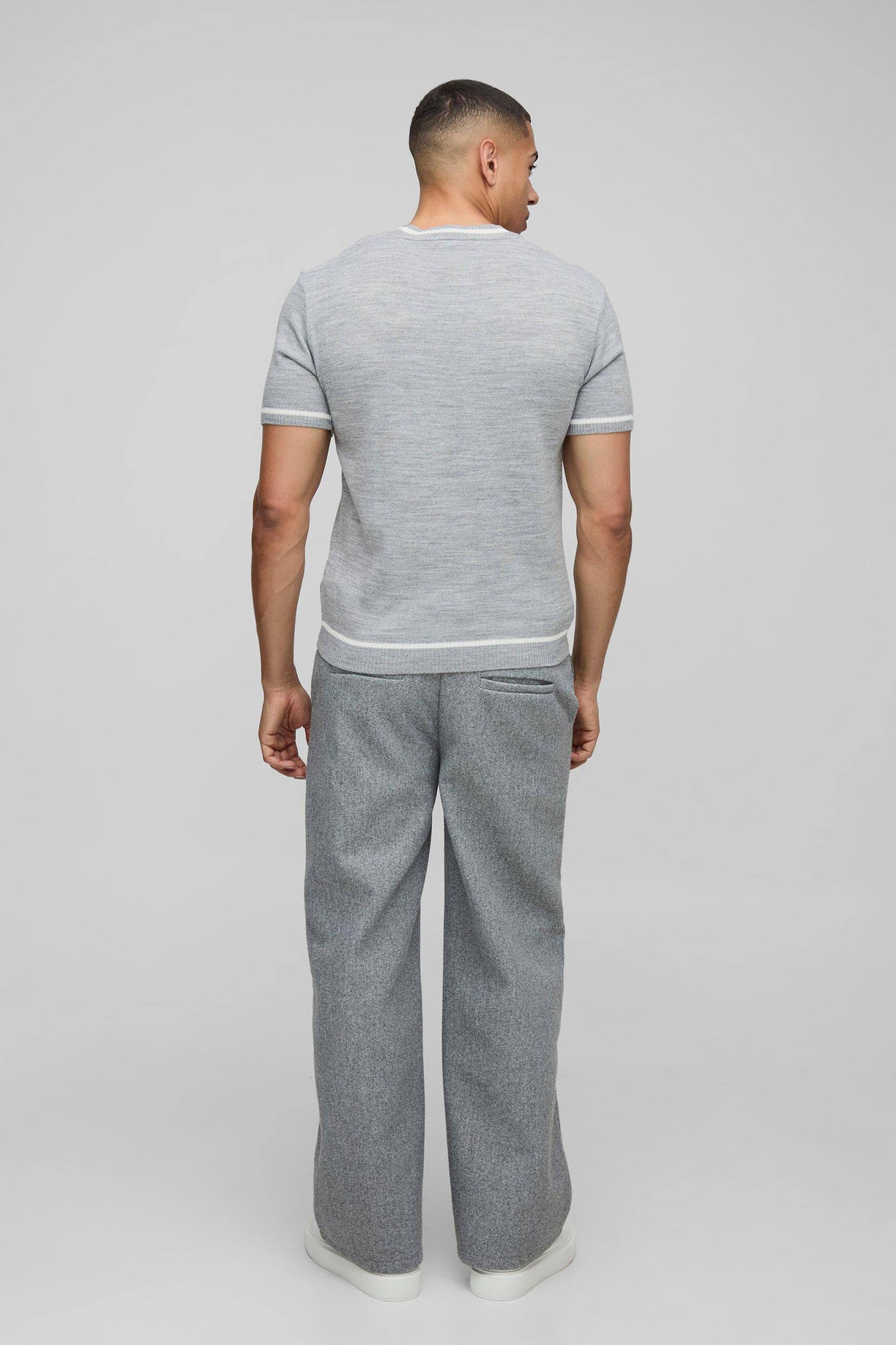 Regular Fit Knitted T-Shirt With Tipping | boohooMAN USA Product Image