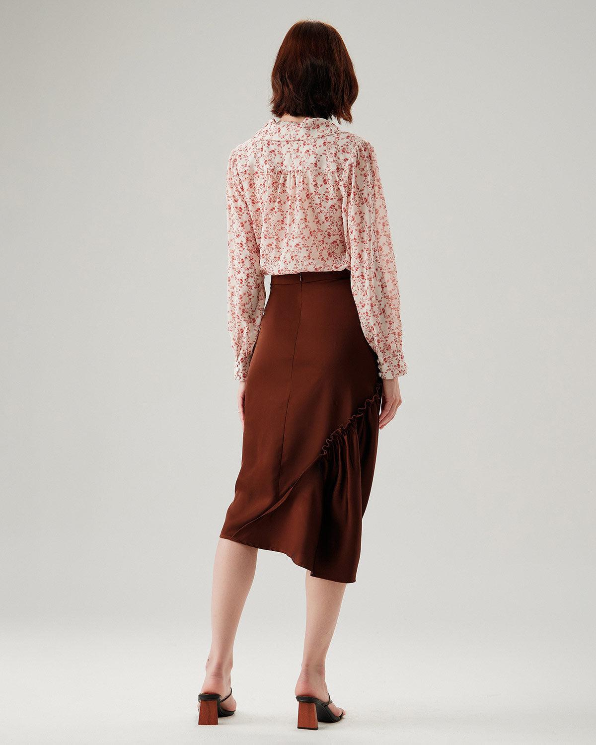 Coffee Ruched Pencil Midi Skirt Product Image