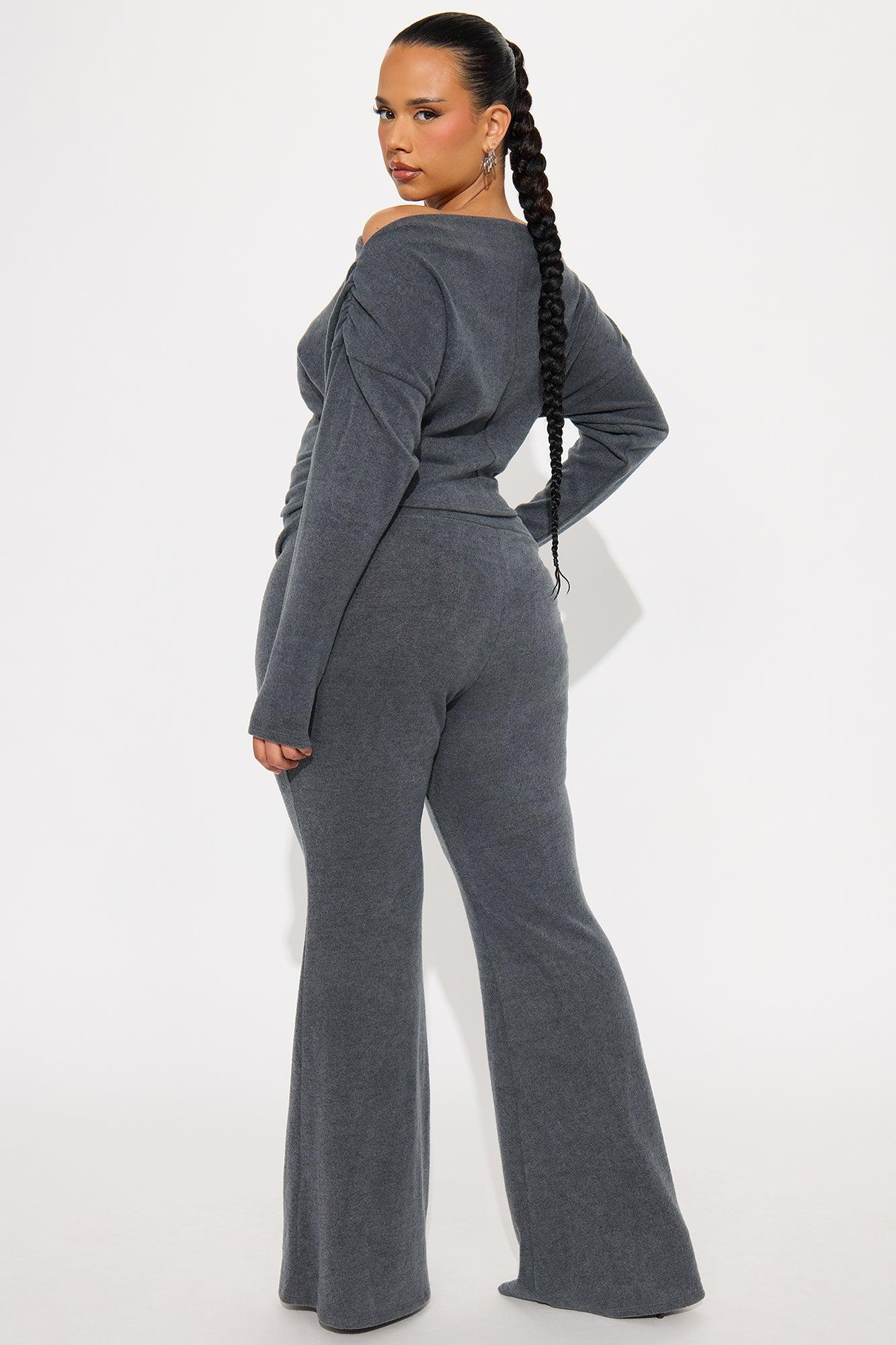 Shayla Off Shoulder Pant Set - Charcoal Product Image