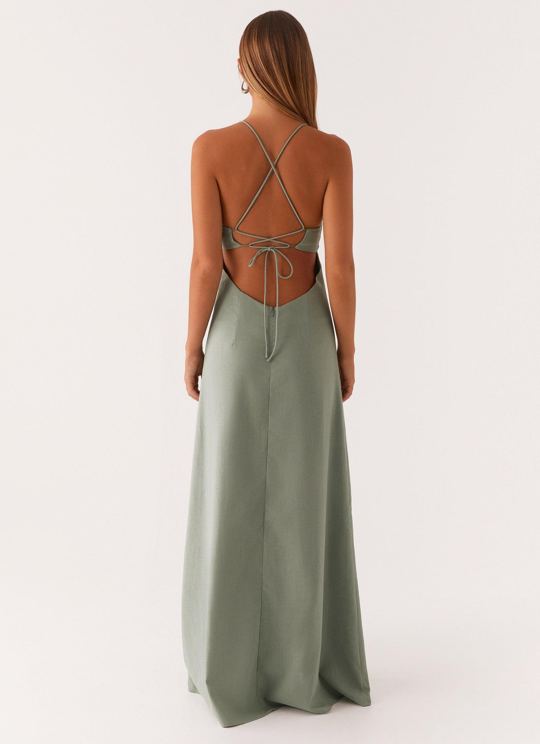 Middle Ground Linen Maxi Dress - Sage Product Image