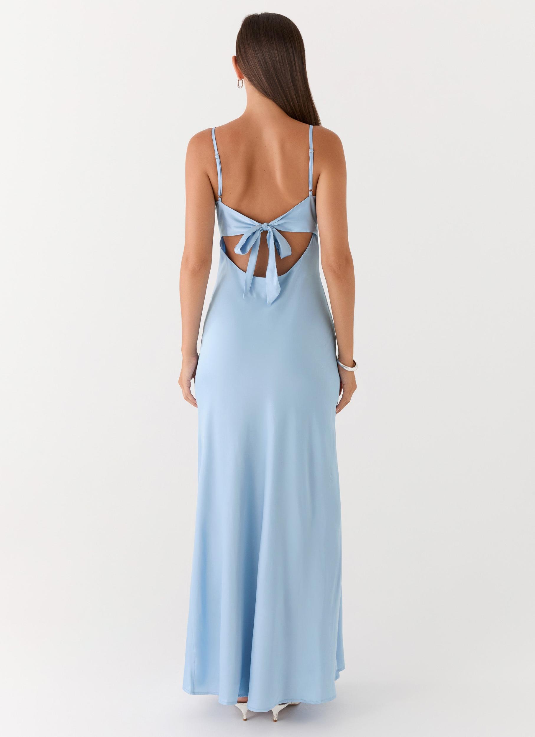 Flora Satin Maxi Dress - Ice Blue Product Image