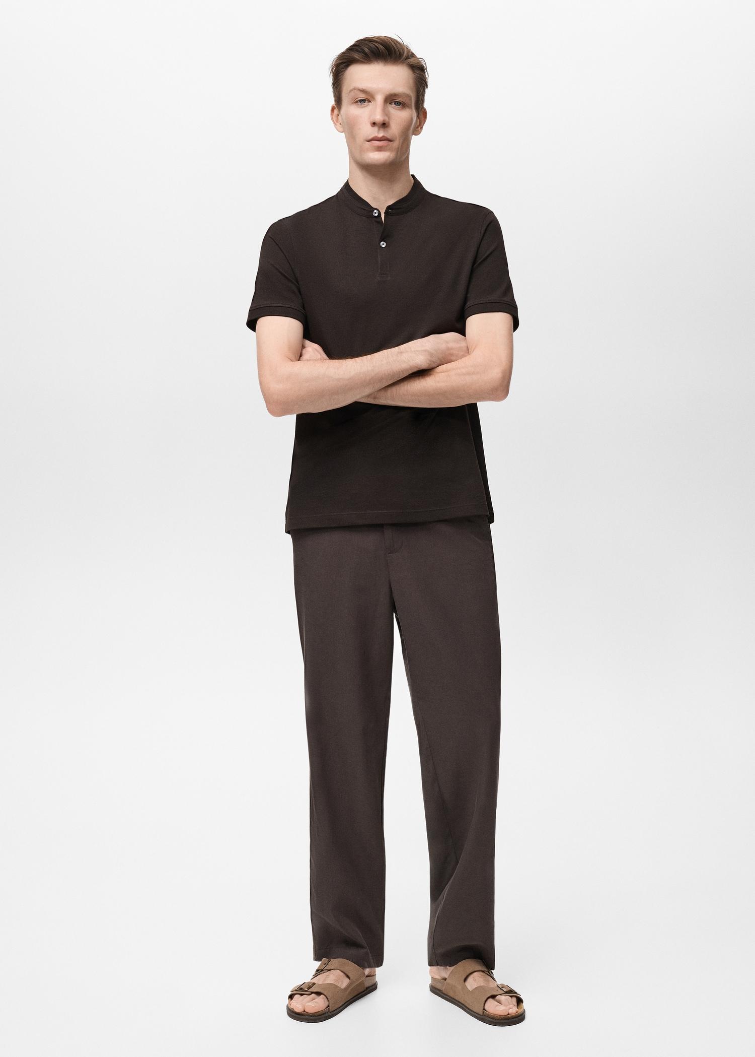 Mao collar cotton polo - Men | MANGO USA Product Image