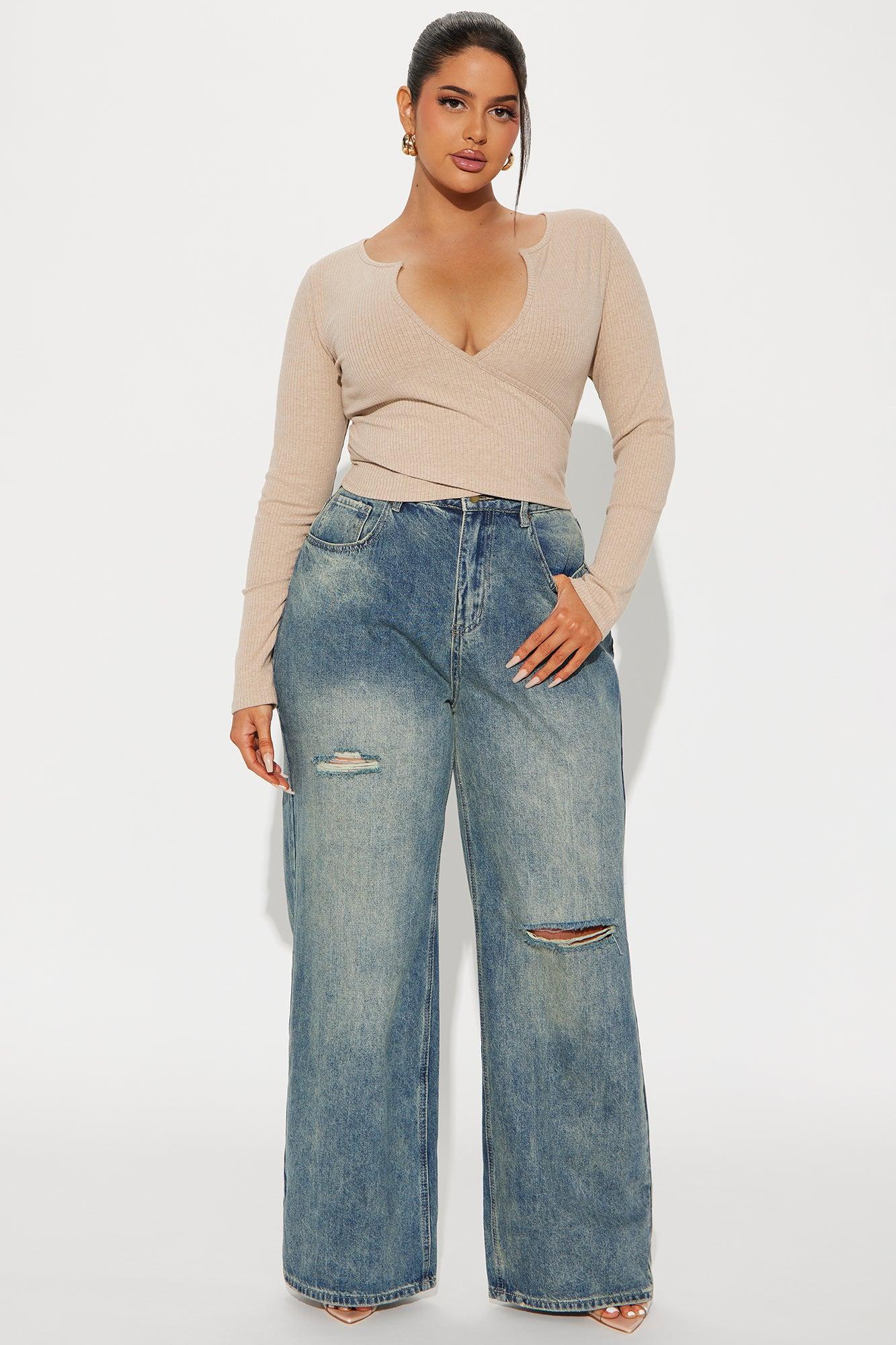 Katrina Long Sleeve Crop Top - Taupe Product Image