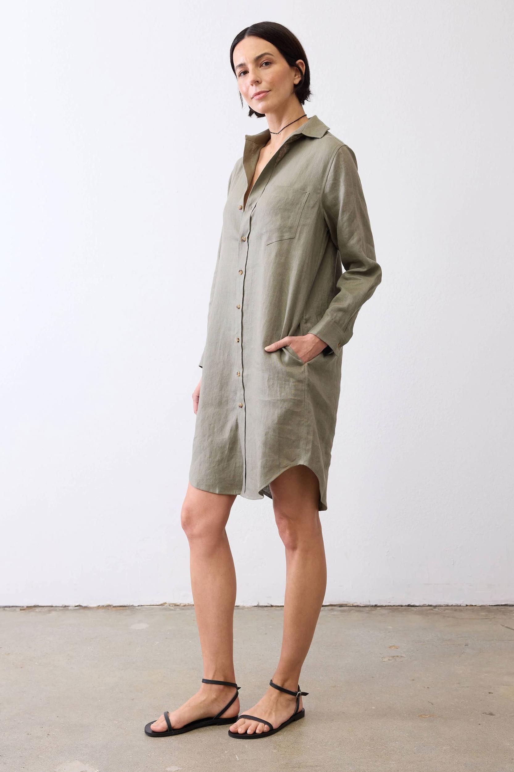 Linen Button Down Shirt Dress Product Image