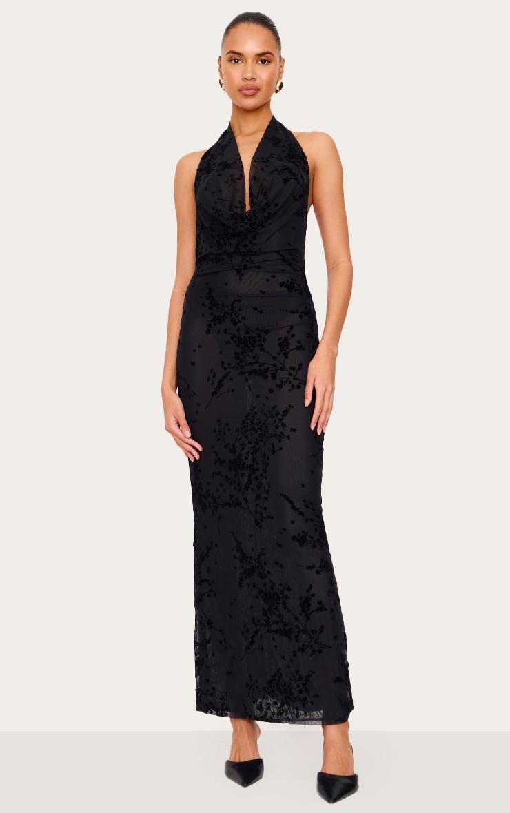 Black Devore Cowl Neck Maxi Dress Product Image