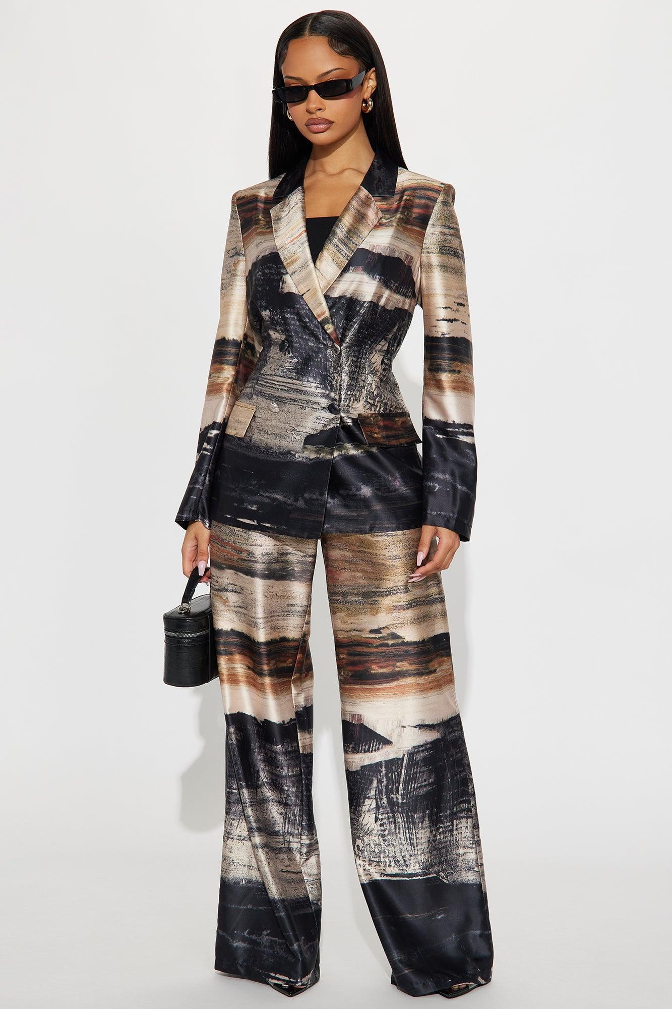 Power Strokes Blazer Pant Set - Black/combo Female Product Image