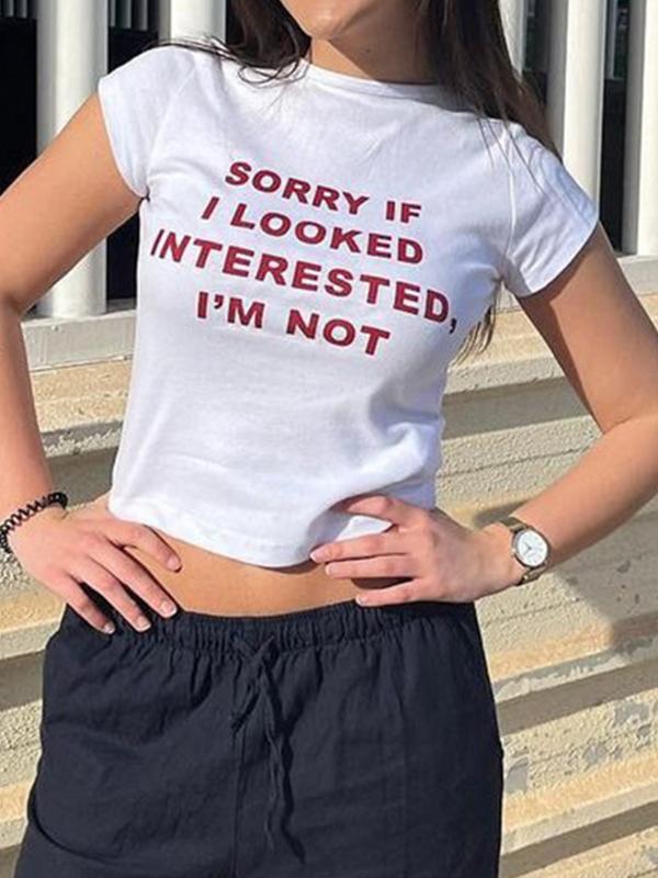 Round Neck Letter Print Short Sleeve Tee Product Image