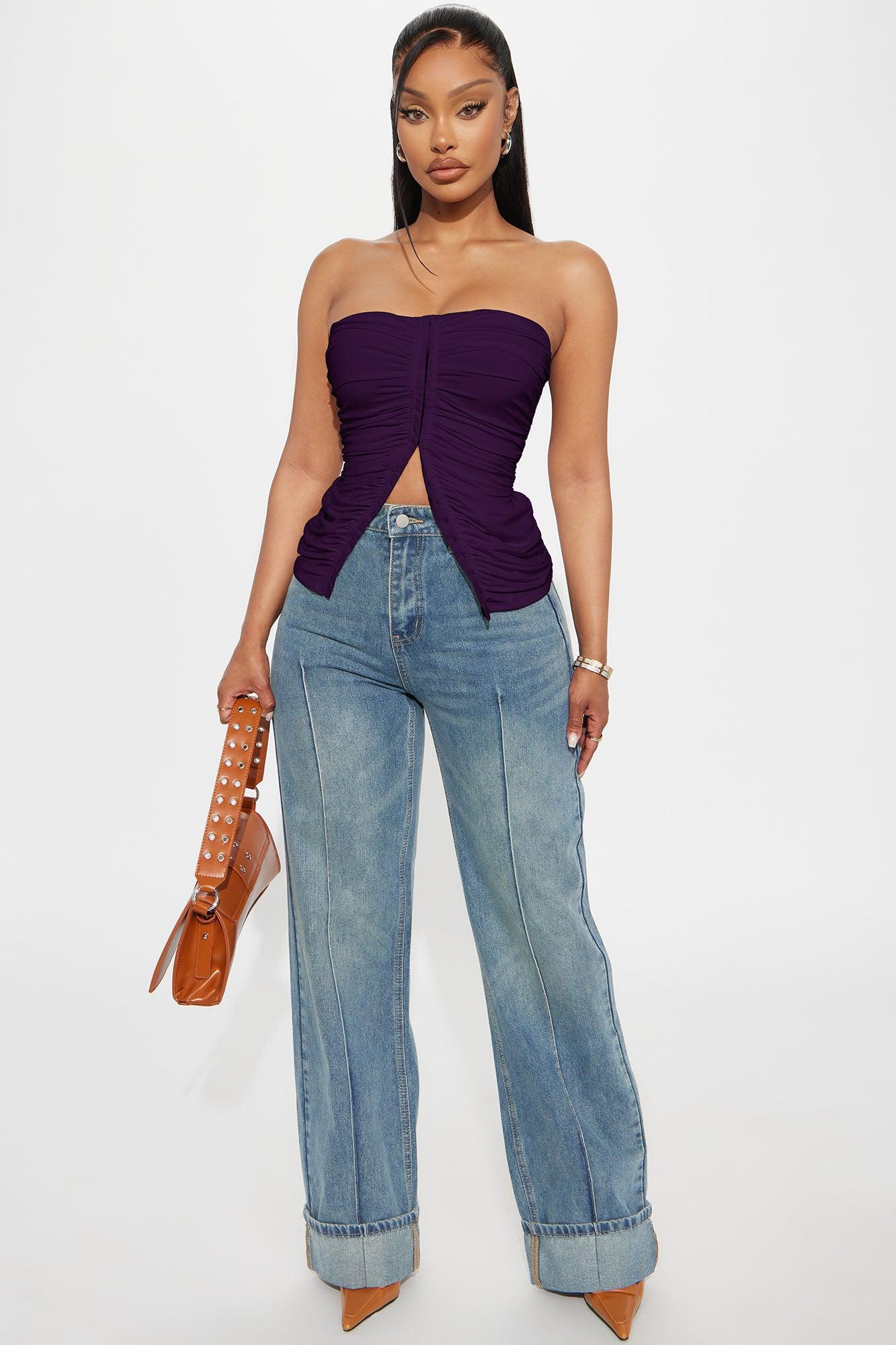 Run It Up Ruched Tube Top - Plum Female Product Image