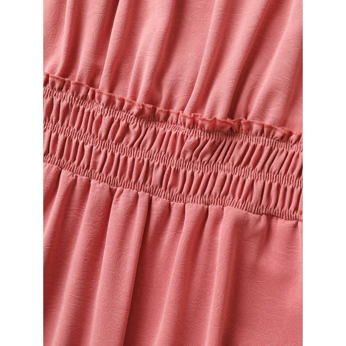 Plus Size Halter Neck Shirred Frill Trim Gathered Dress Watermelon Women Formal Gathered Halter neck Sleeveless Curvy Midi Dress BloomChic 10/M Product Image