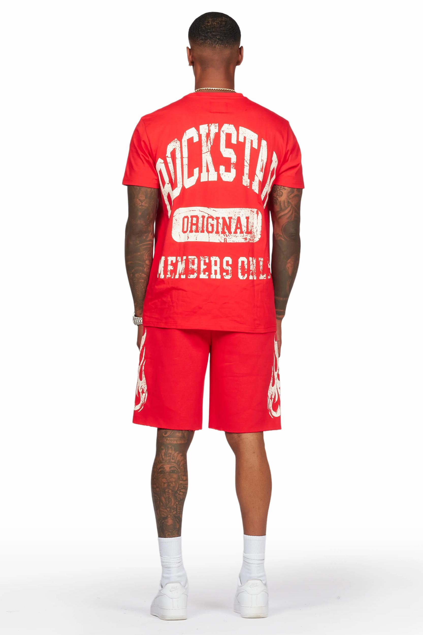 Members Red T-Shirt/Short Set Male Product Image