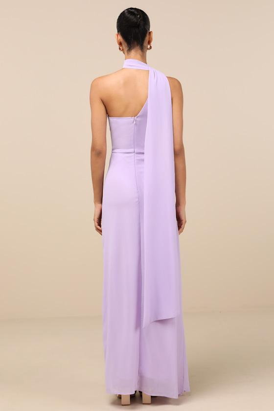 Adeline Lavender One-Shoulder Scarf Maxi Dress Product Image
