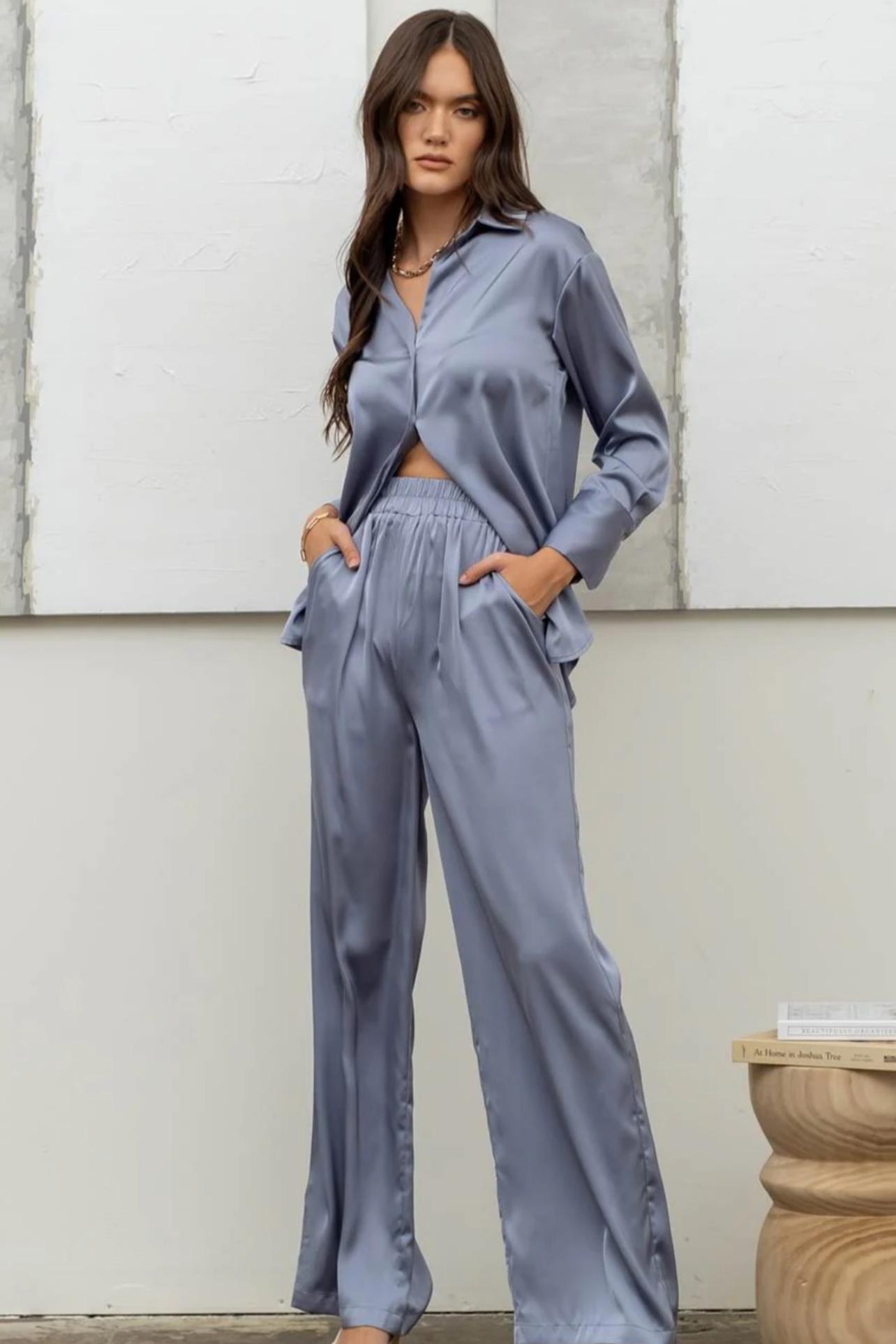 Solid Satin Wide Leg Pants Product Image