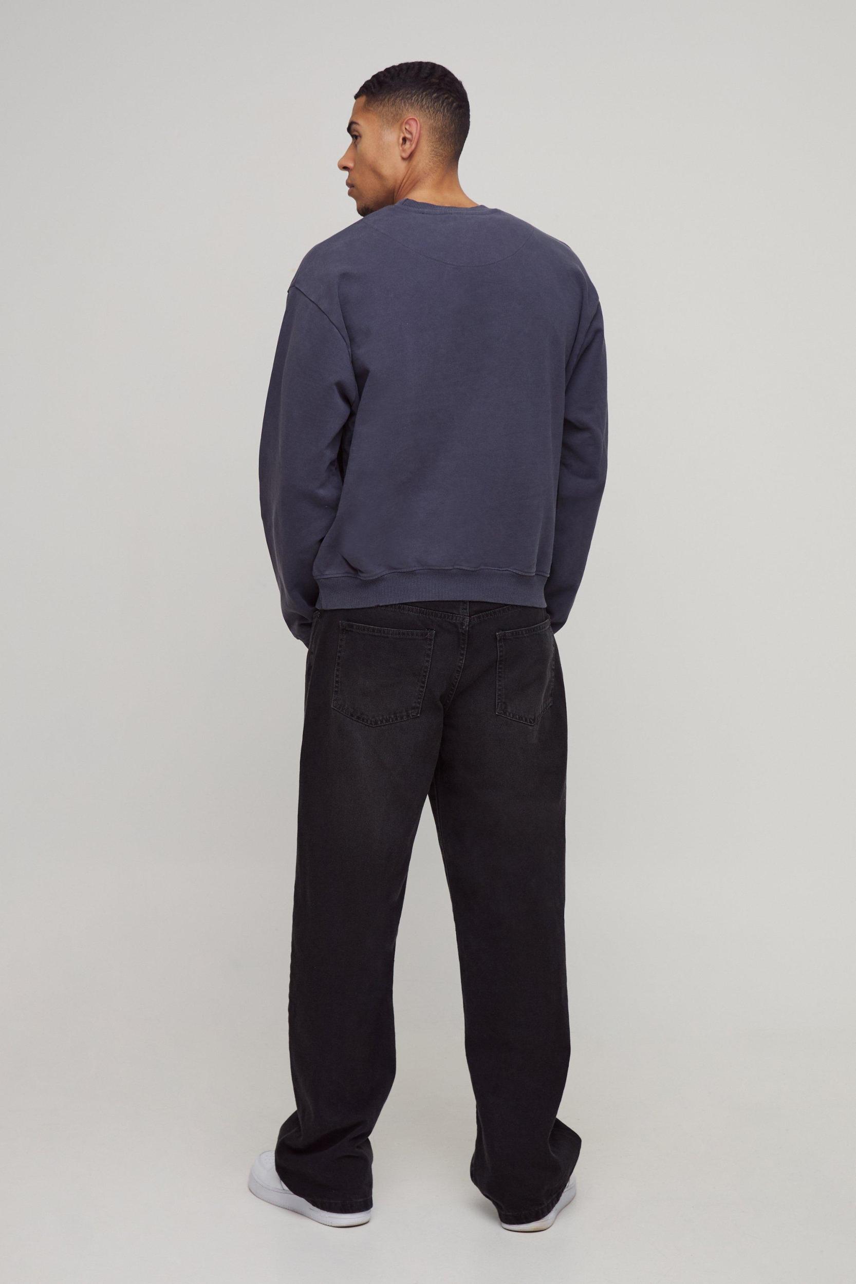 Oversized Boxy Washed BM Logo Distressed Sweatshirt | boohooMAN USA Product Image