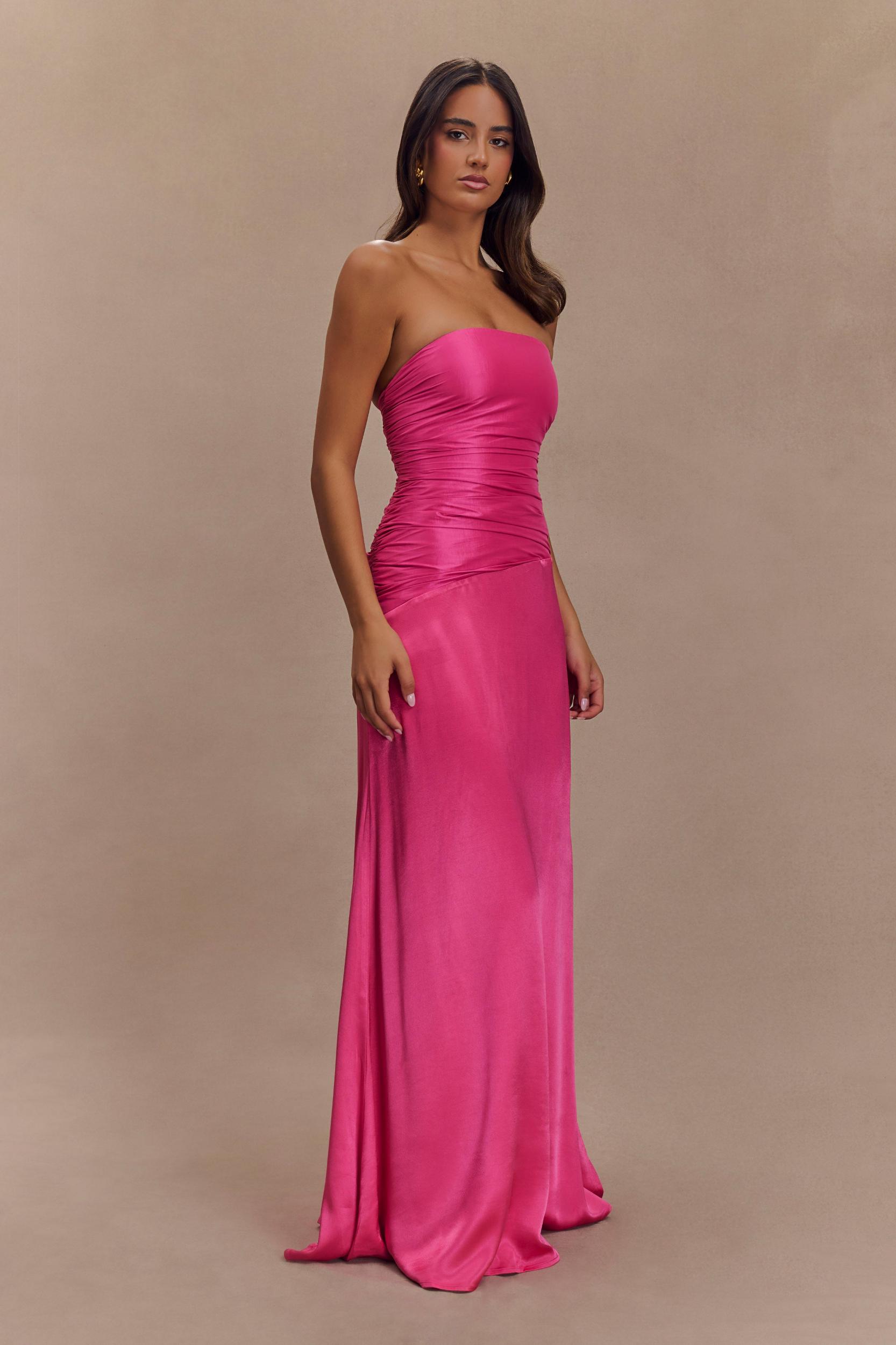 Serena Strapless Taffeta Maxi Dress - Crimson Pink Product Image