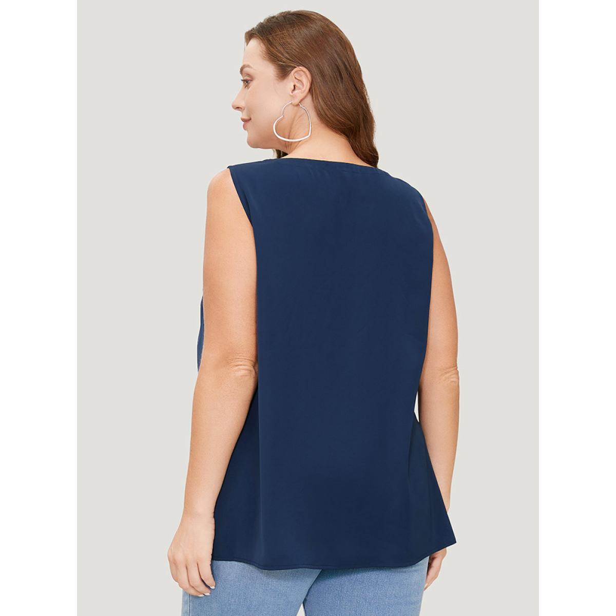 Plus Size Solid Half Zipper Flap Detail Tank Top Women Indigo Casual Zipper V-neck Dailywear Tank Tops Camis BloomChic 18-20/2X Product Image